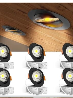 Amico 4" Gimbal LED Recessed Lights 6 Pack 5CCT Dimmable Black ETL